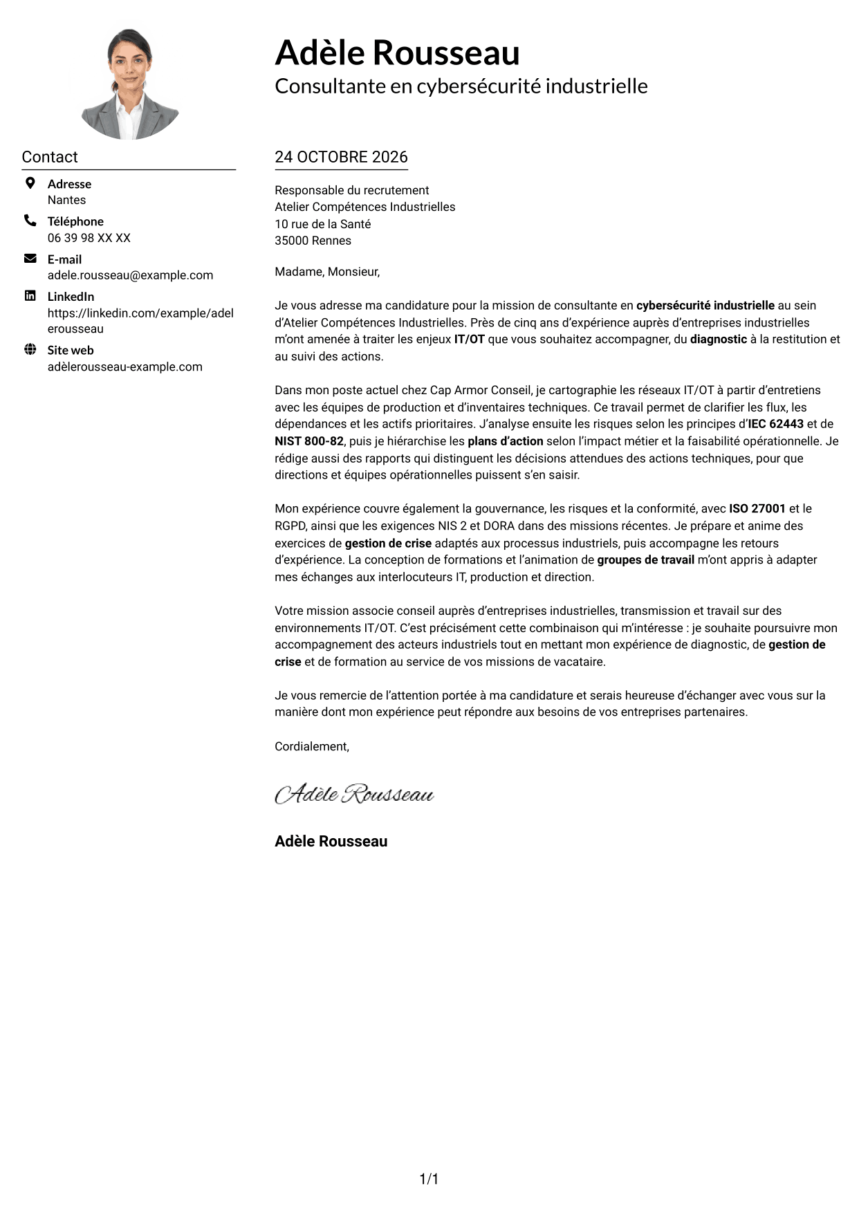 Exemple de lettre de motivation — page 1