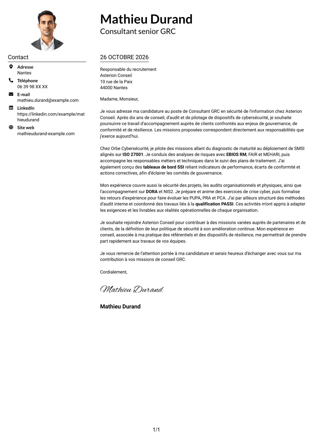 Exemple de lettre de motivation — page 1