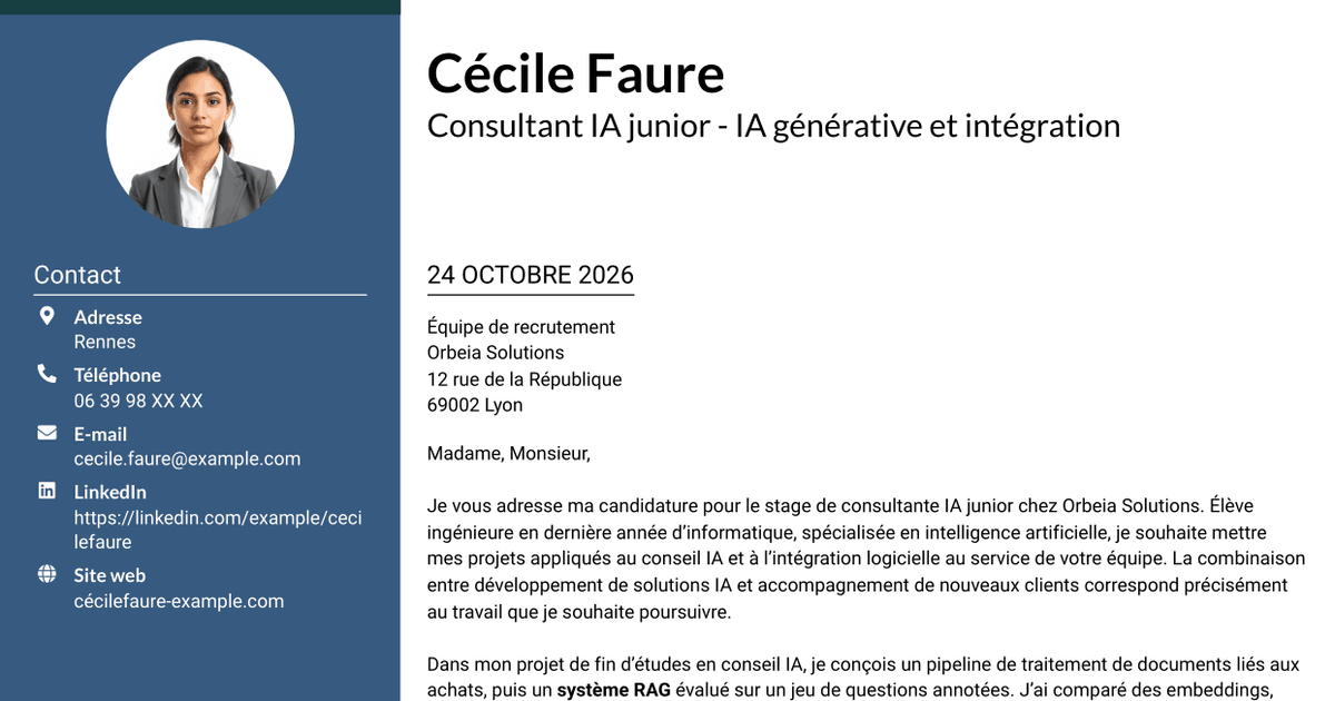 7 modèles de lettre de motivation pour Consultant IA junior - IA générative et intégration, avec exemples