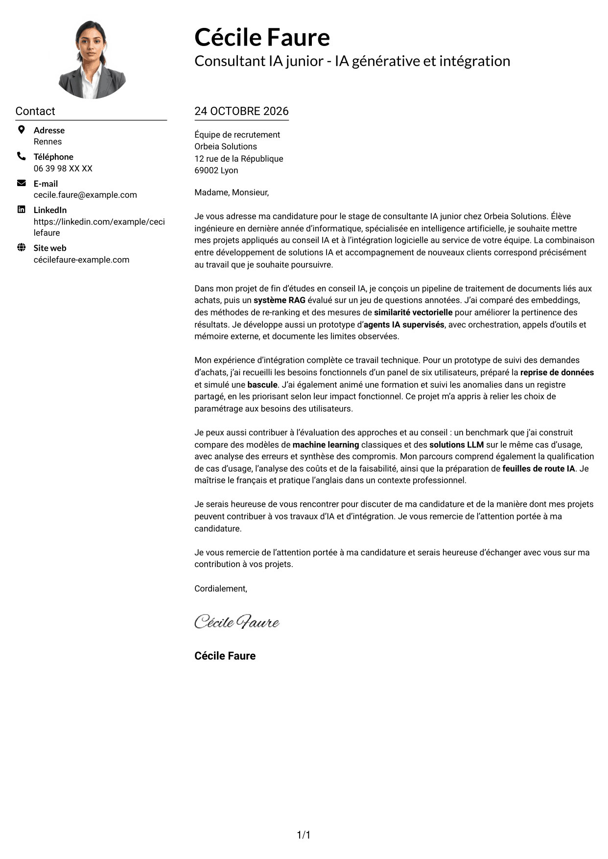 Exemple de lettre de motivation — page 1
