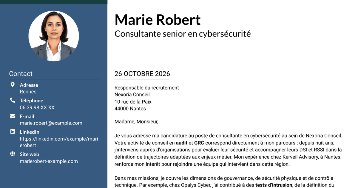 7 modèles de lettre de motivation pour Consultant junior en cybersécurité - Audit et GRC, avec exemples