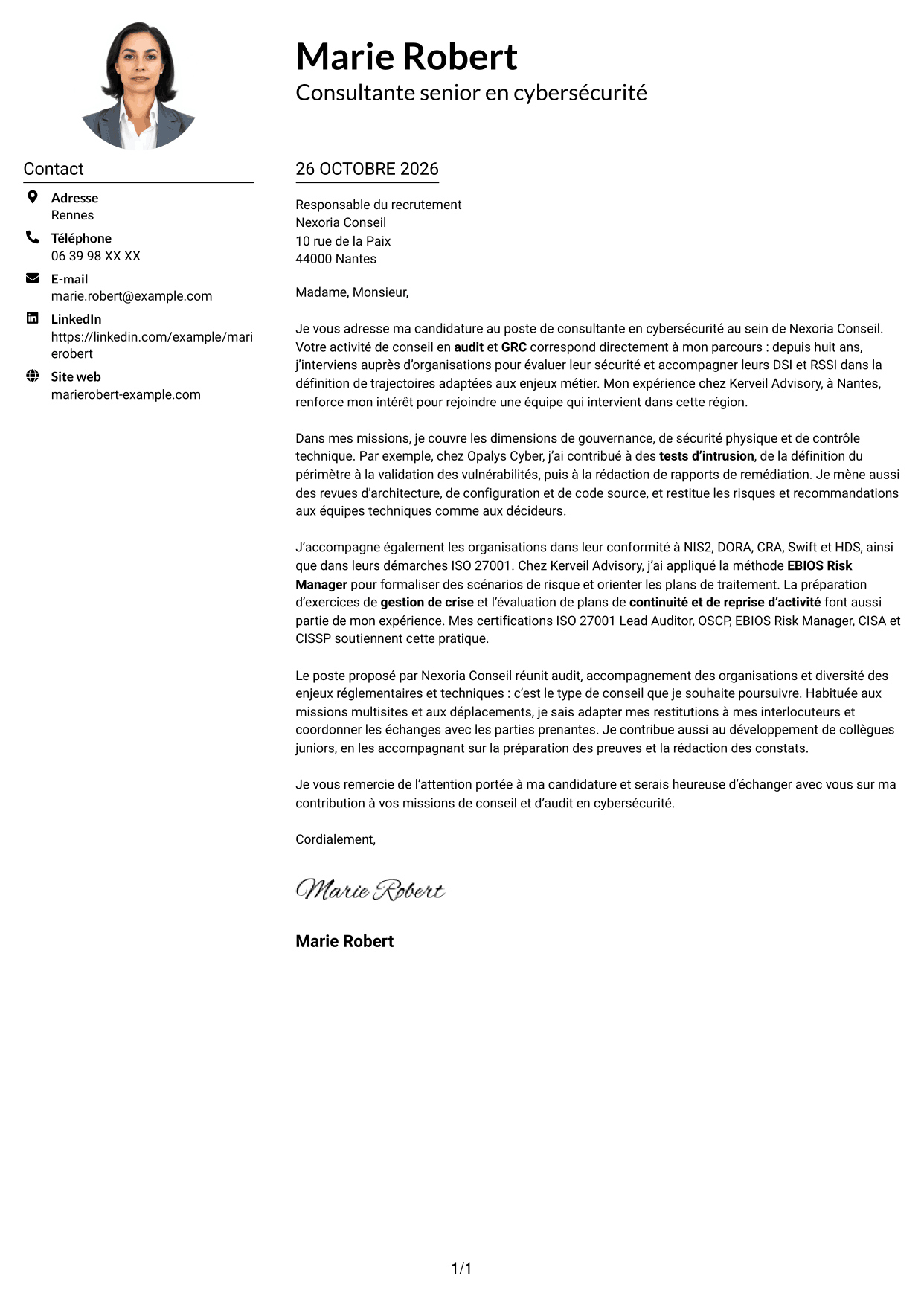 Exemple de lettre de motivation — page 1
