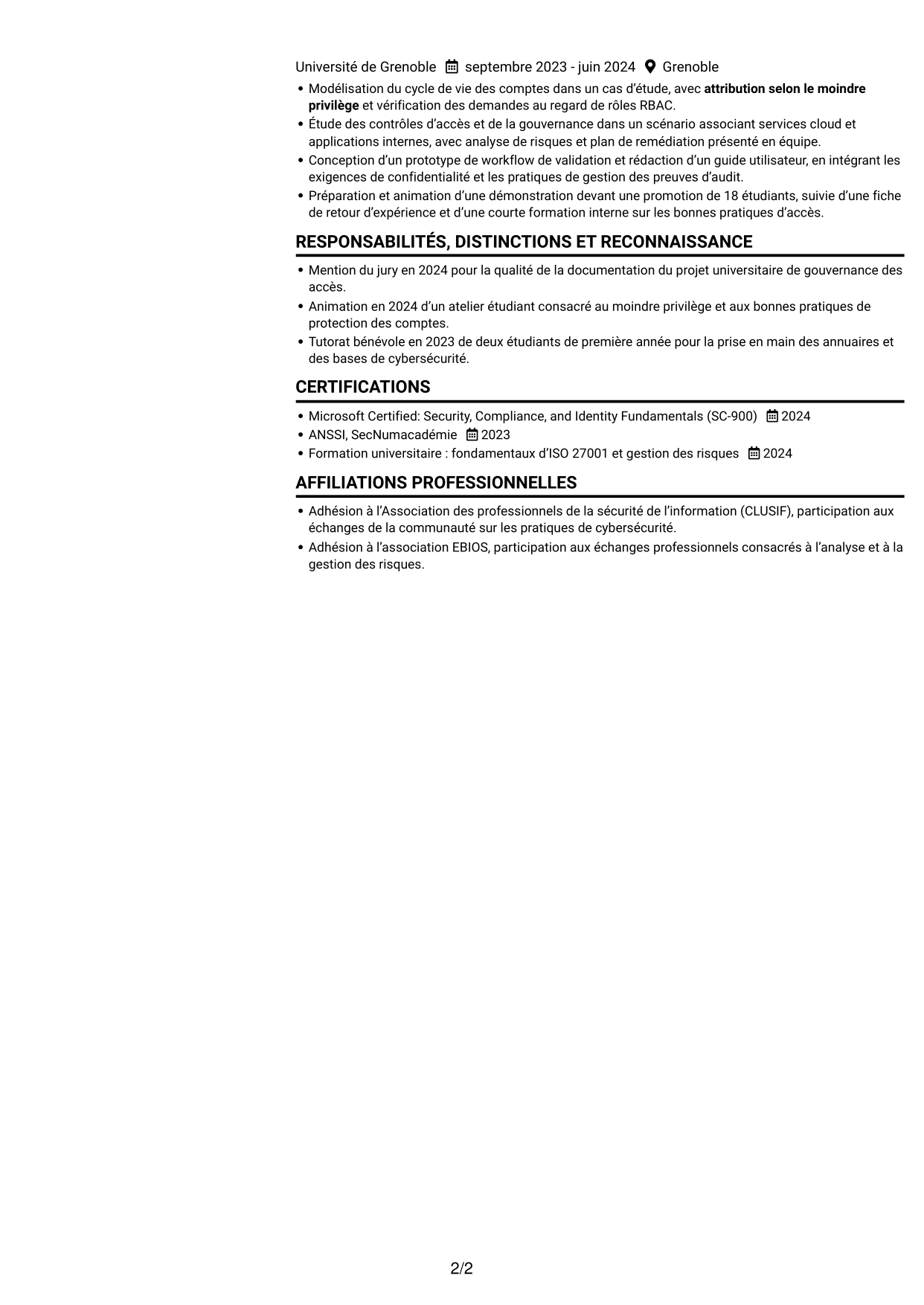 CV Compact (format sobre à deux colonnes avec photo) : Consultant junior - Identité numérique, page 2