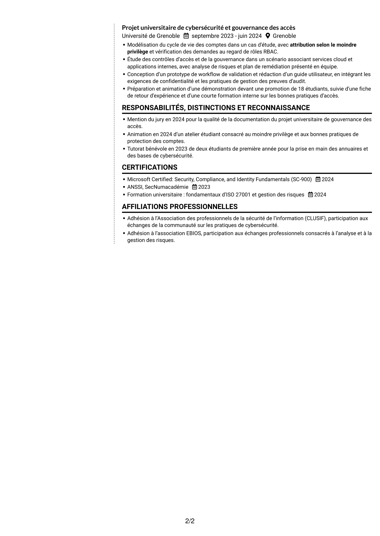 CV Moderne (format à deux colonnes avec photo à gauche et séparateur) : Consultant junior - Identité numérique, page 2