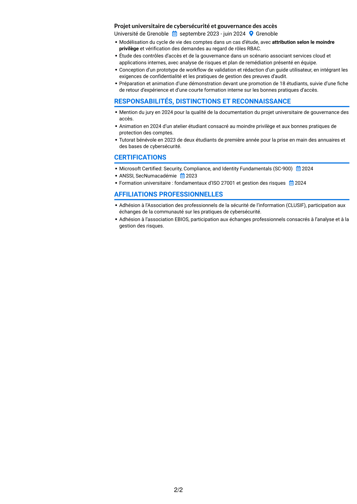 CV Audacieux (format à deux colonnes avec accents colorés et photo) : Consultant junior - Identité numérique, page 2