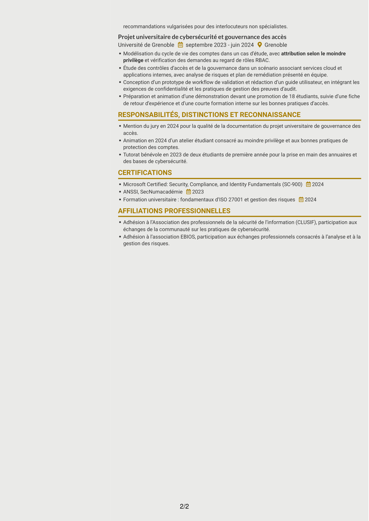 CV Dynamique (format à deux colonnes avec icônes) : Consultant junior - Identité numérique, page 2