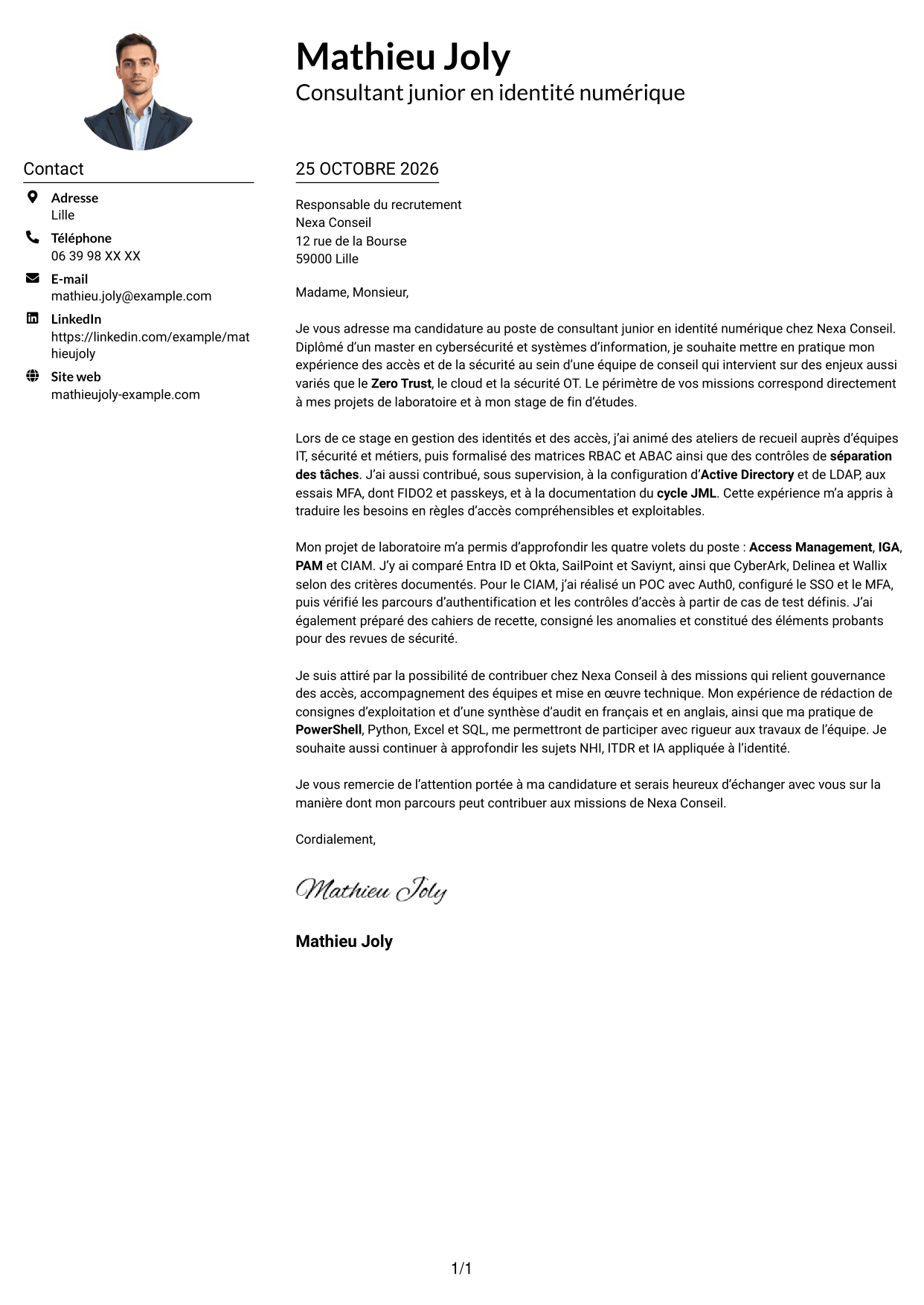 Exemple de lettre de motivation — page 1