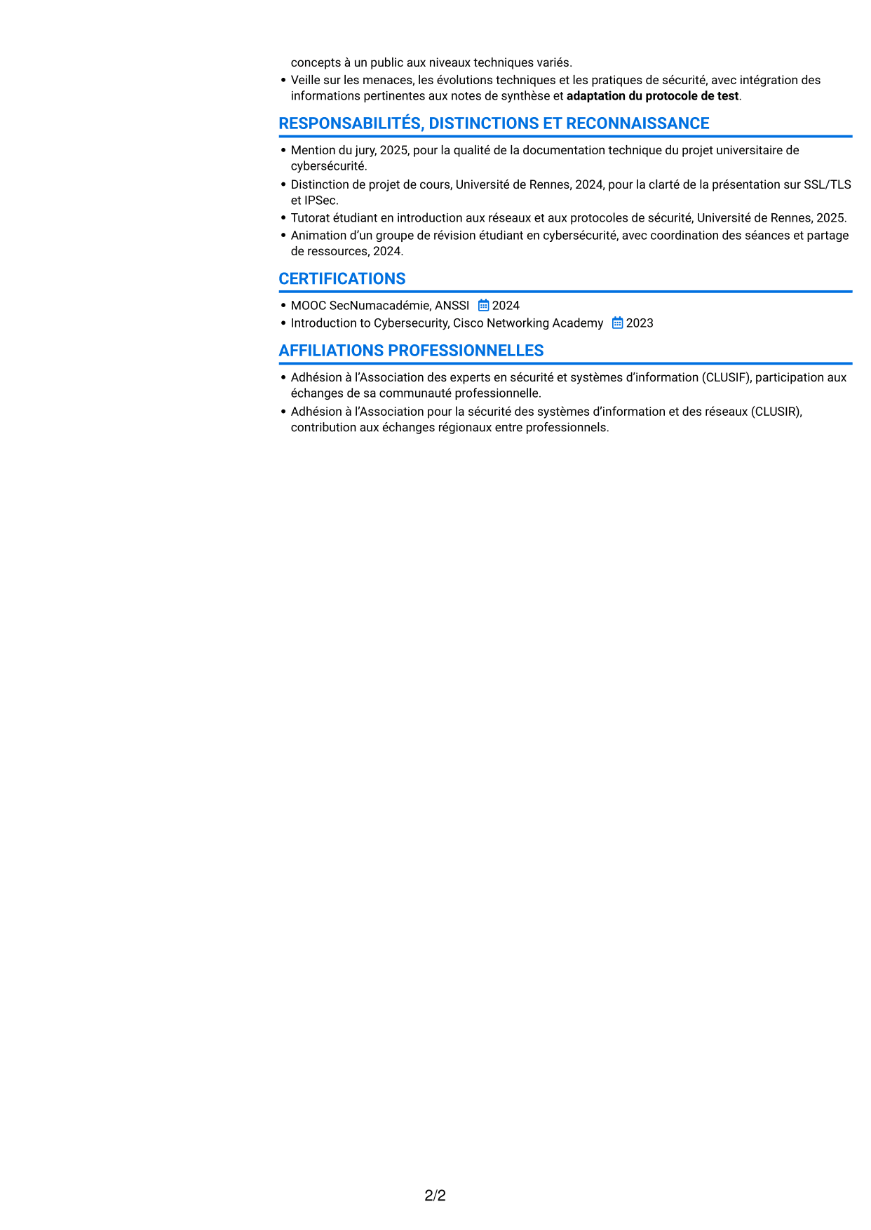 CV Audacieux (format à deux colonnes avec accents colorés et photo) : Consultante junior en cybersécurité - PKI, page 2