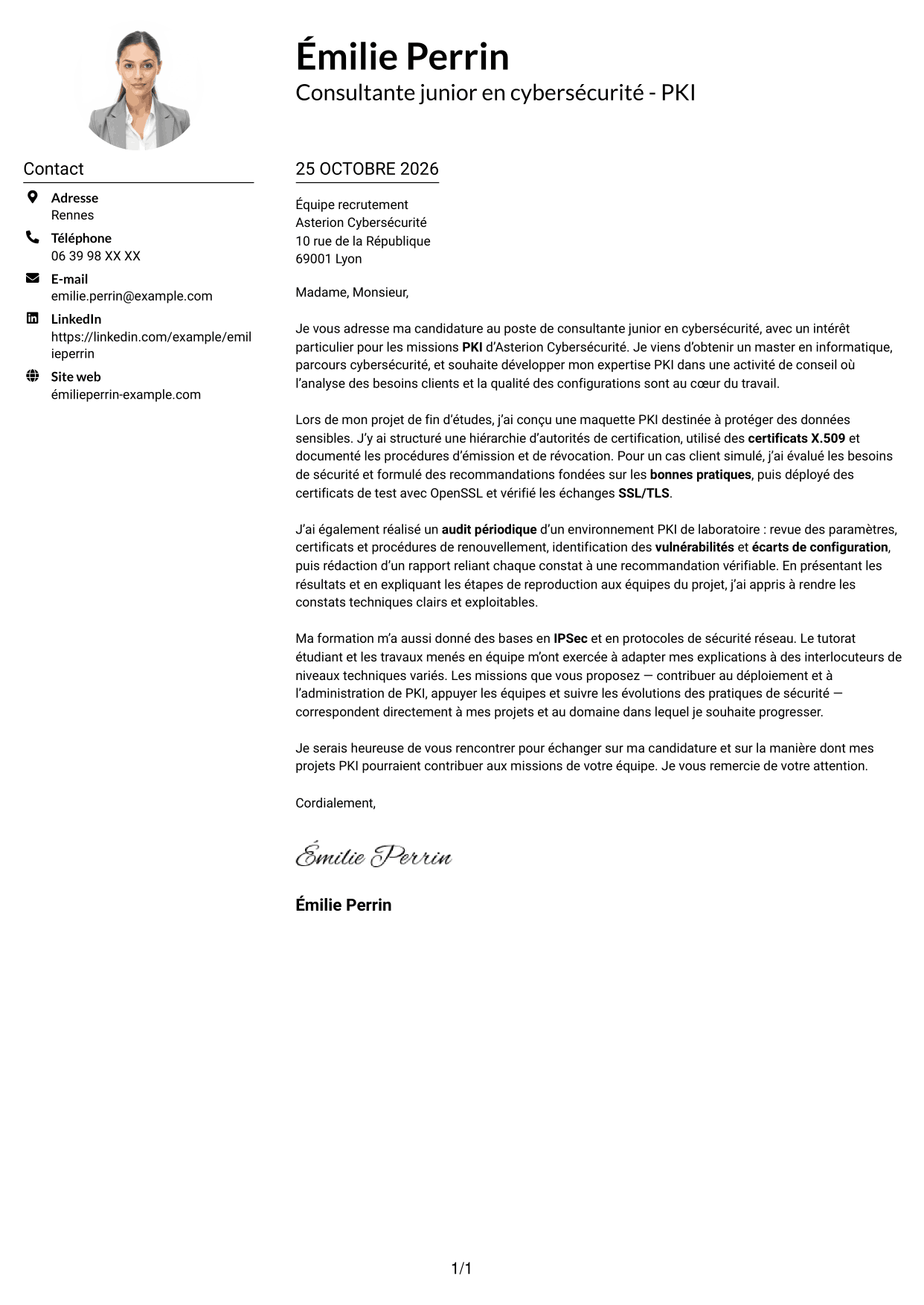 Exemple de lettre de motivation — page 1