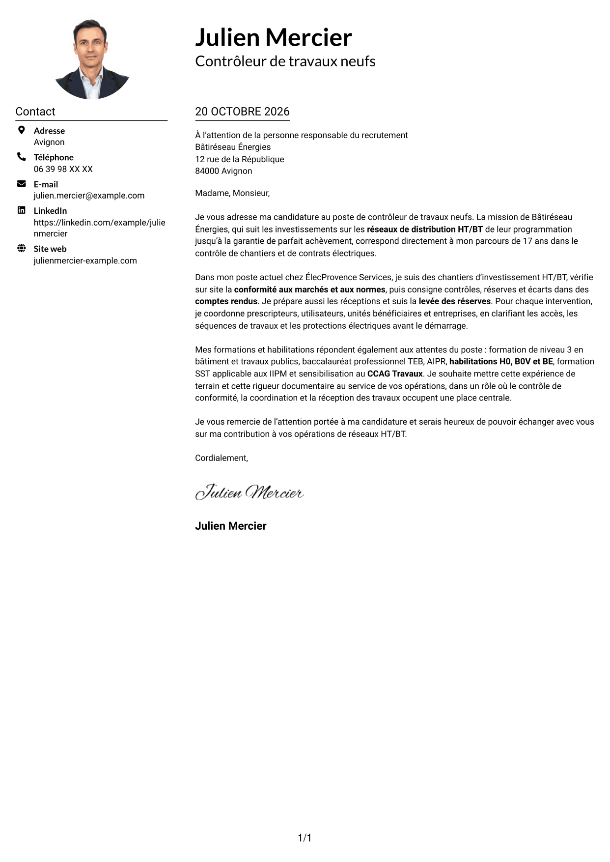 Exemple de lettre de motivation — page 1