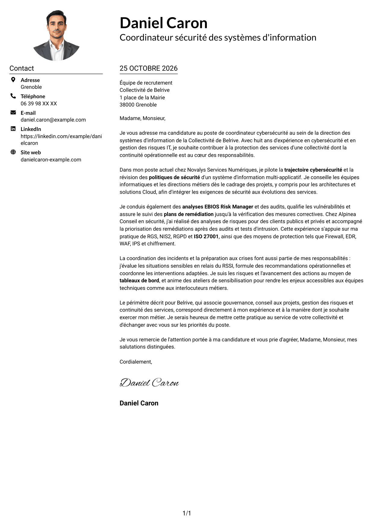 Exemple de lettre de motivation — page 1