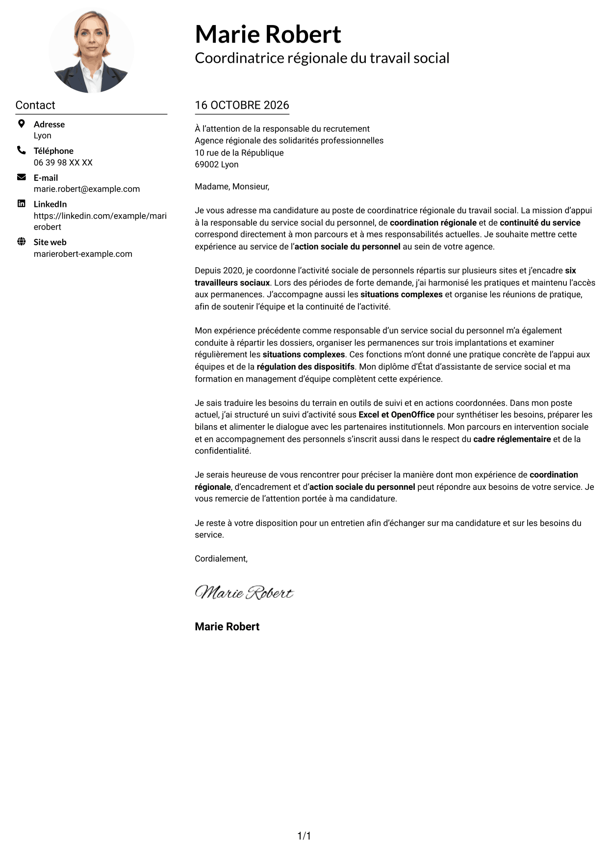 Exemple de lettre de motivation — page 1