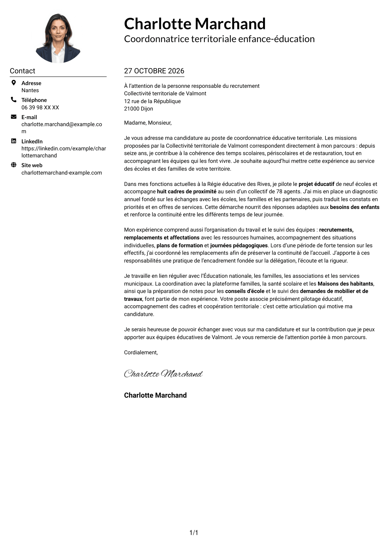 Exemple de lettre de motivation — page 1