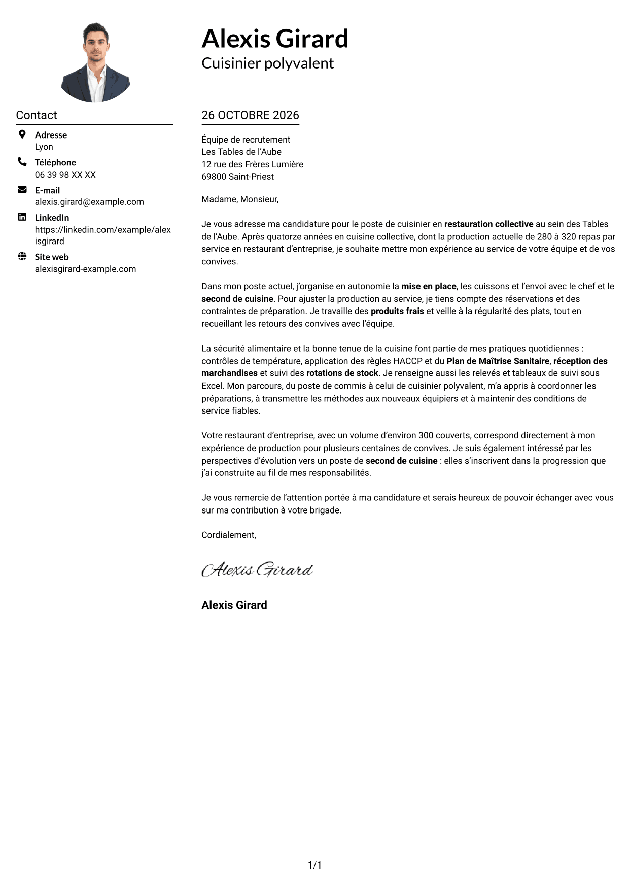 Exemple de lettre de motivation — page 1