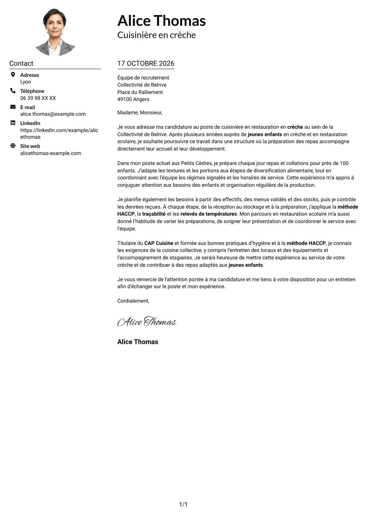 Exemple de lettre de motivation — page 1