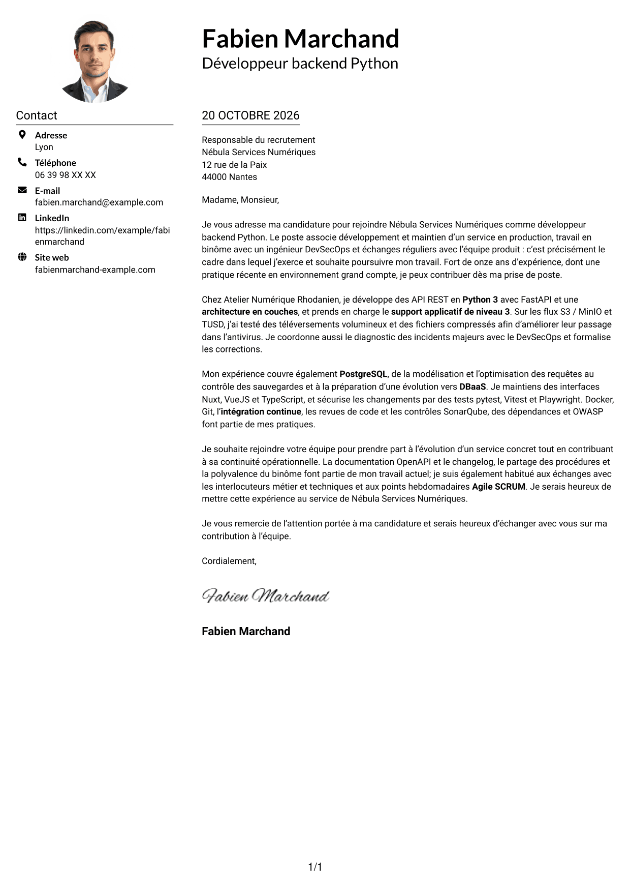 Exemple de lettre de motivation — page 1