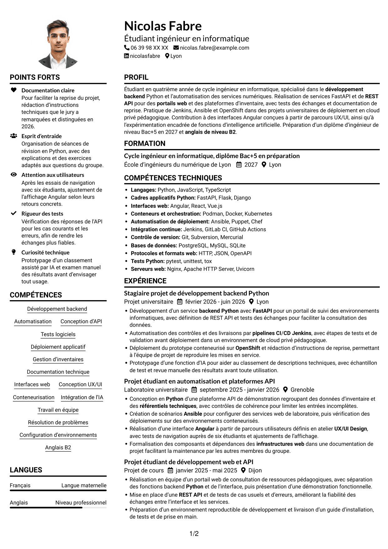 Exemple de CV — page 1