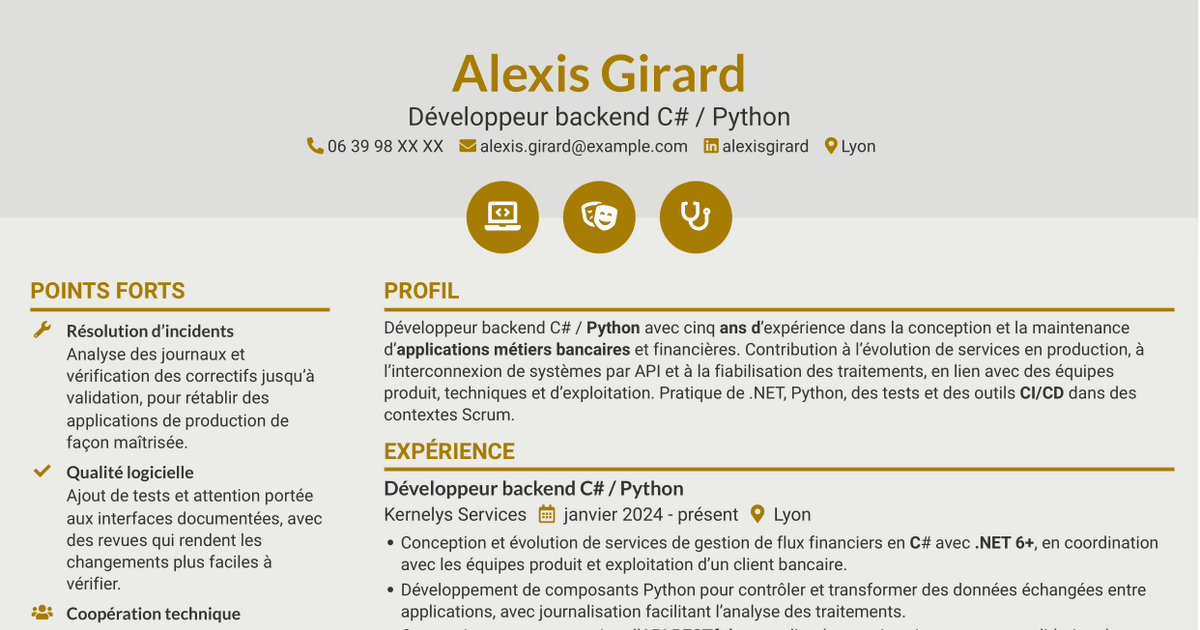 7 modèles de CV pour Développeur C# / Python - Applications bancaires, avec exemples