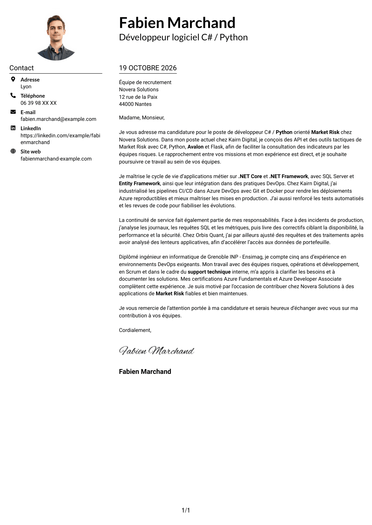 Exemple de lettre de motivation — page 1