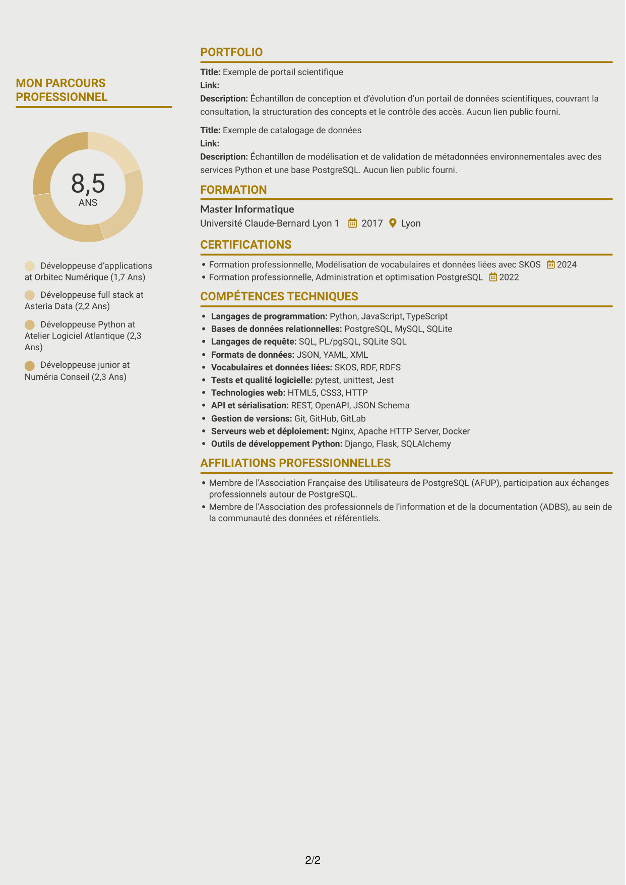 CV Dynamique (format à deux colonnes avec icônes) : Développeur d’applications - Portail de données d’exoplanètes, page 2