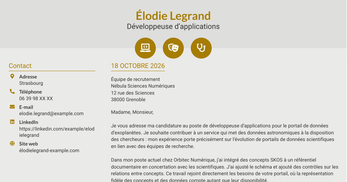7 modèles de lettre de motivation pour Développeur d’applications - Portail de données d’exoplanètes, avec exemples