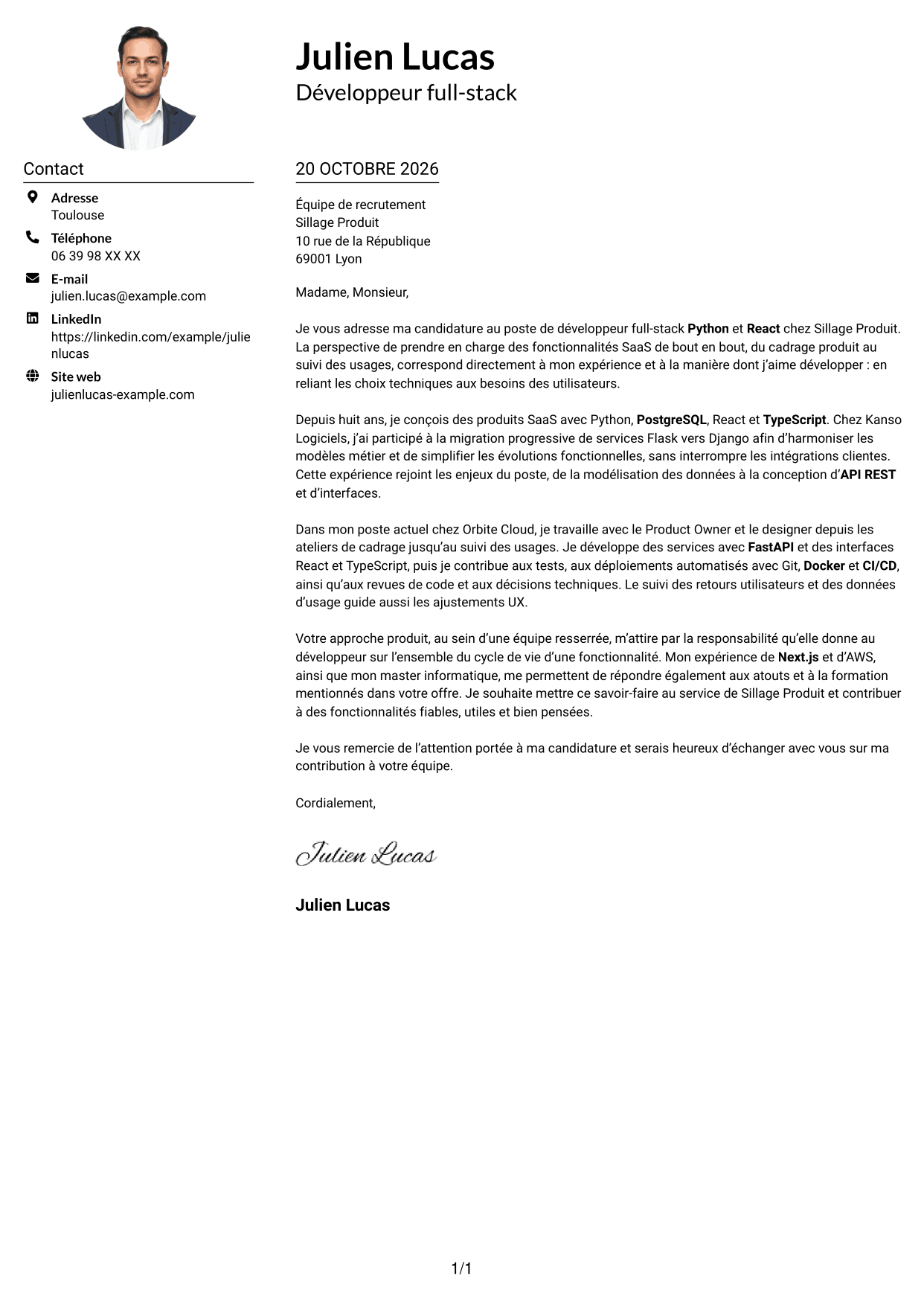 Exemple de lettre de motivation — page 1