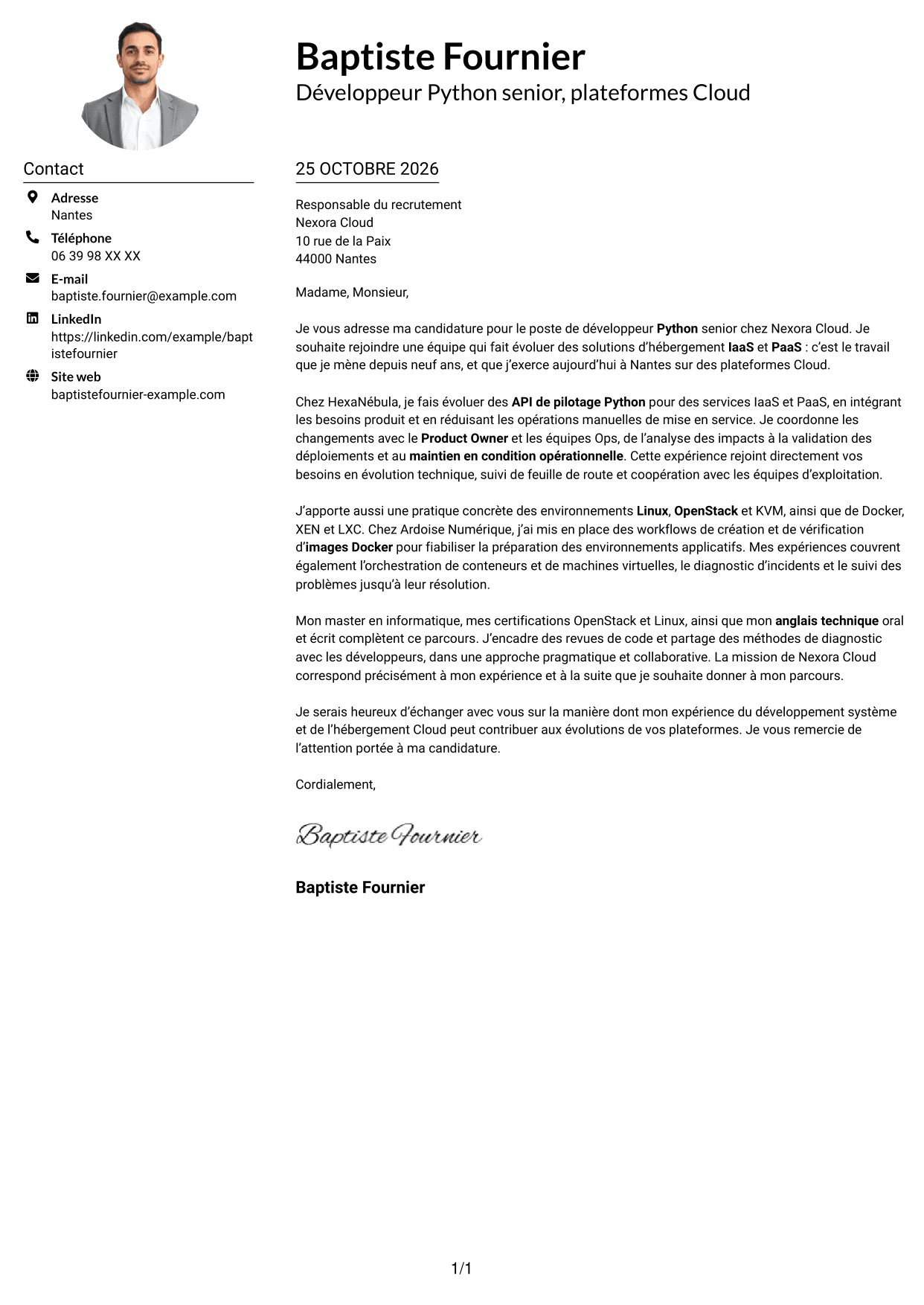 Exemple de lettre de motivation — page 1