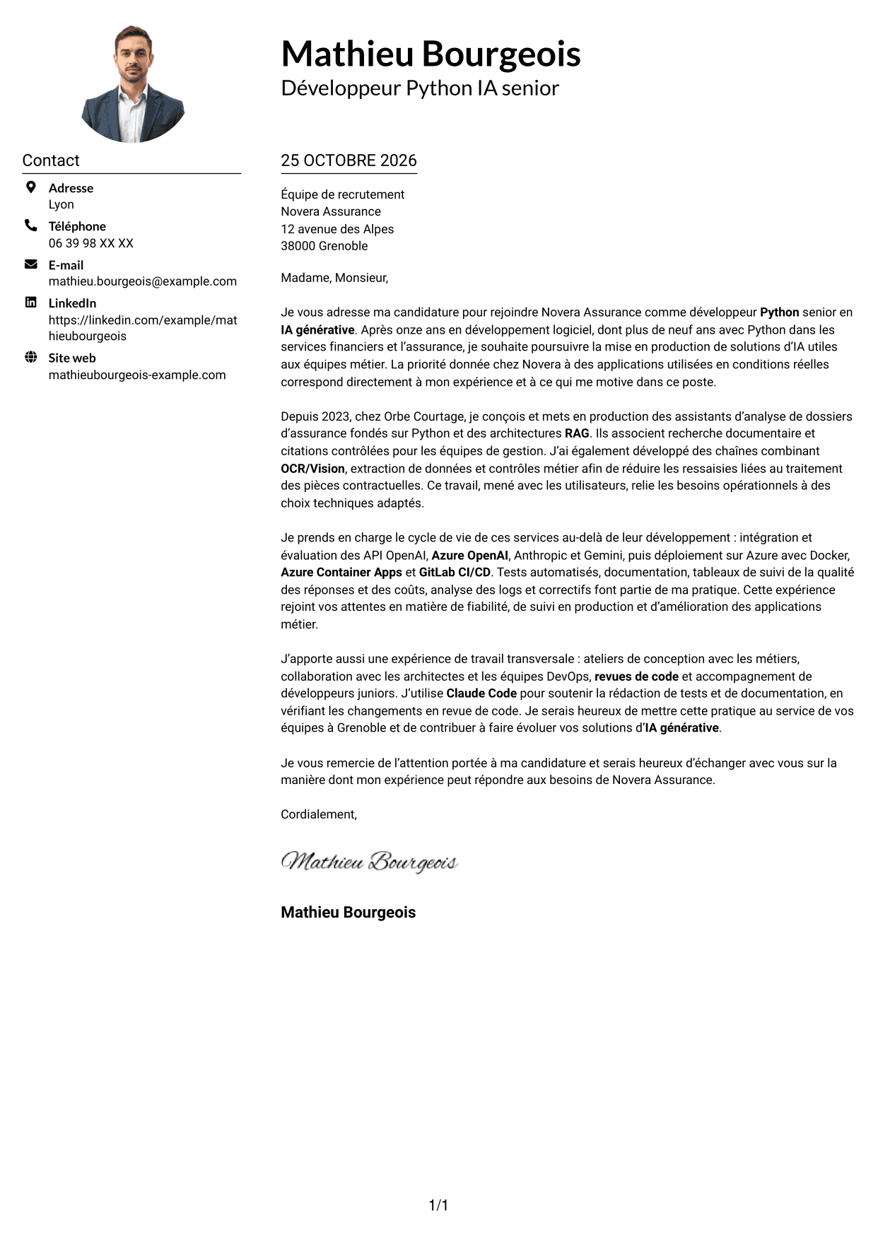 Exemple de lettre de motivation — page 1