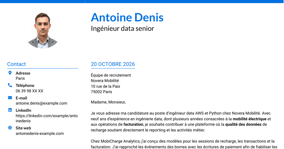 7 modèles de lettre de motivation pour Data Engineer - AWS et Python, avec exemples