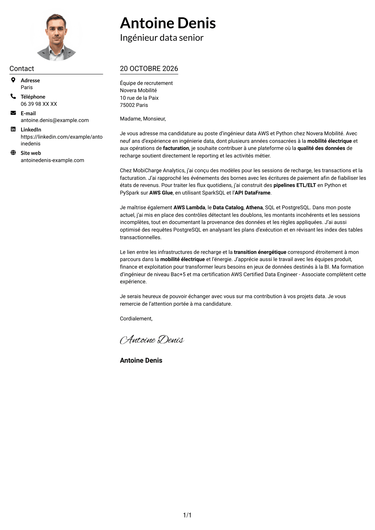 Exemple de lettre de motivation — page 1