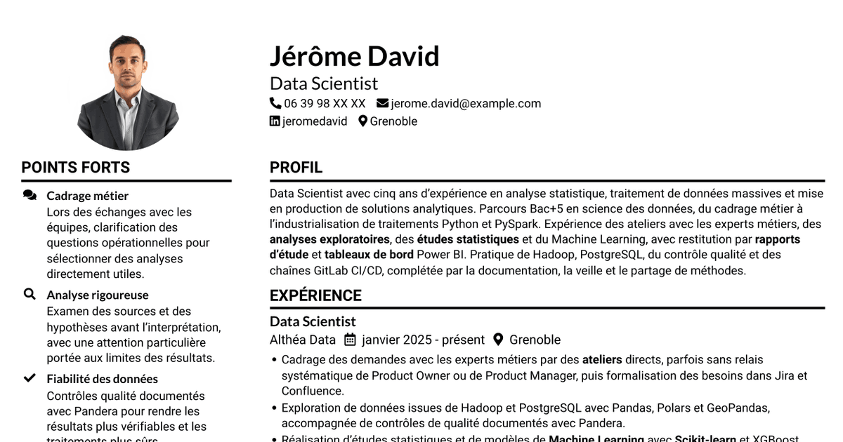 7 modèles de CV pour Data Scientist - Python et PySpark, avec exemples