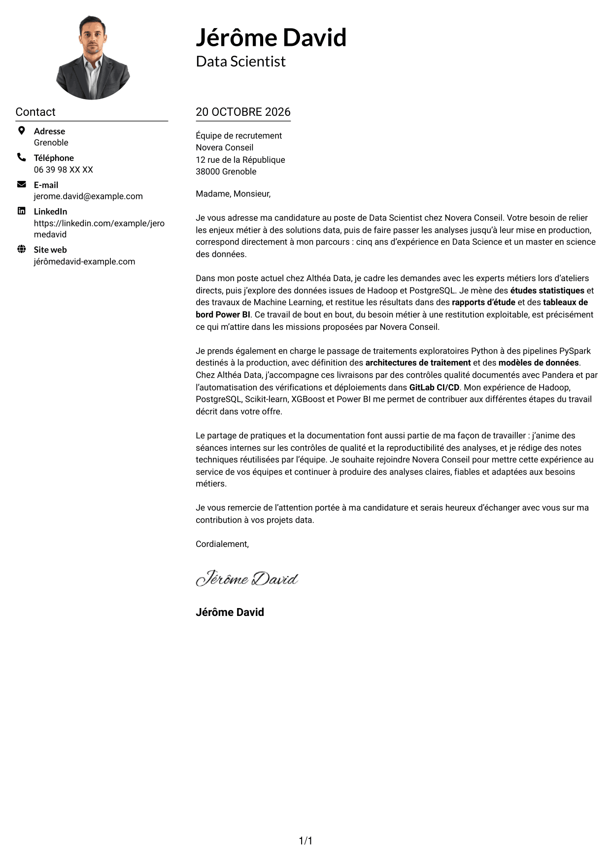 Exemple de lettre de motivation — page 1