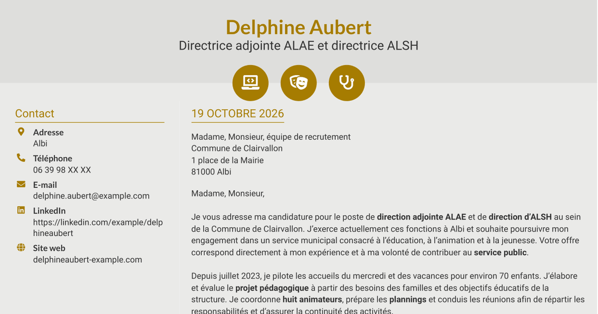7 modèles de lettre de motivation pour Directeur adjoint ALAE - Direction d’ALSH, avec exemples