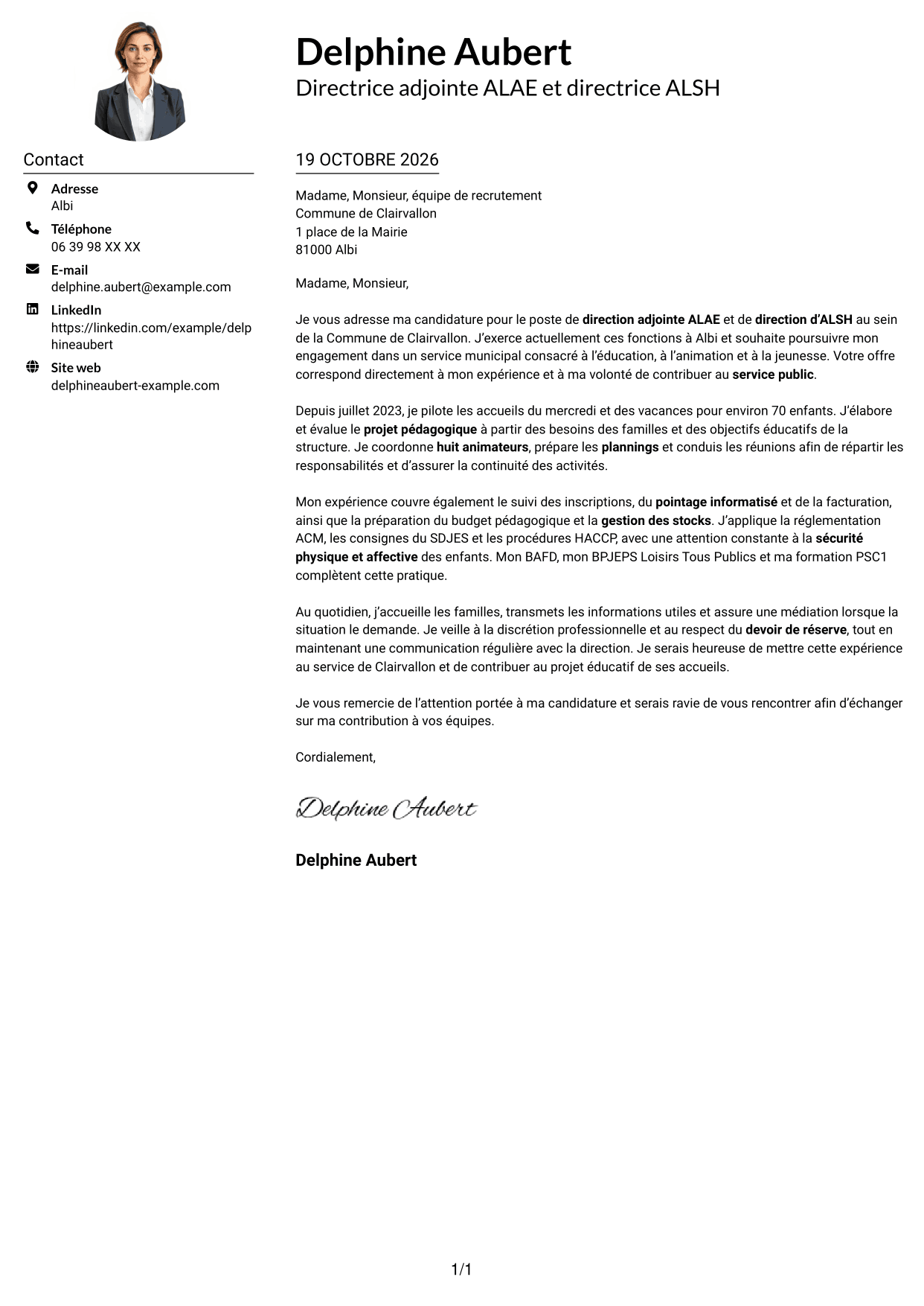 Exemple de lettre de motivation — page 1