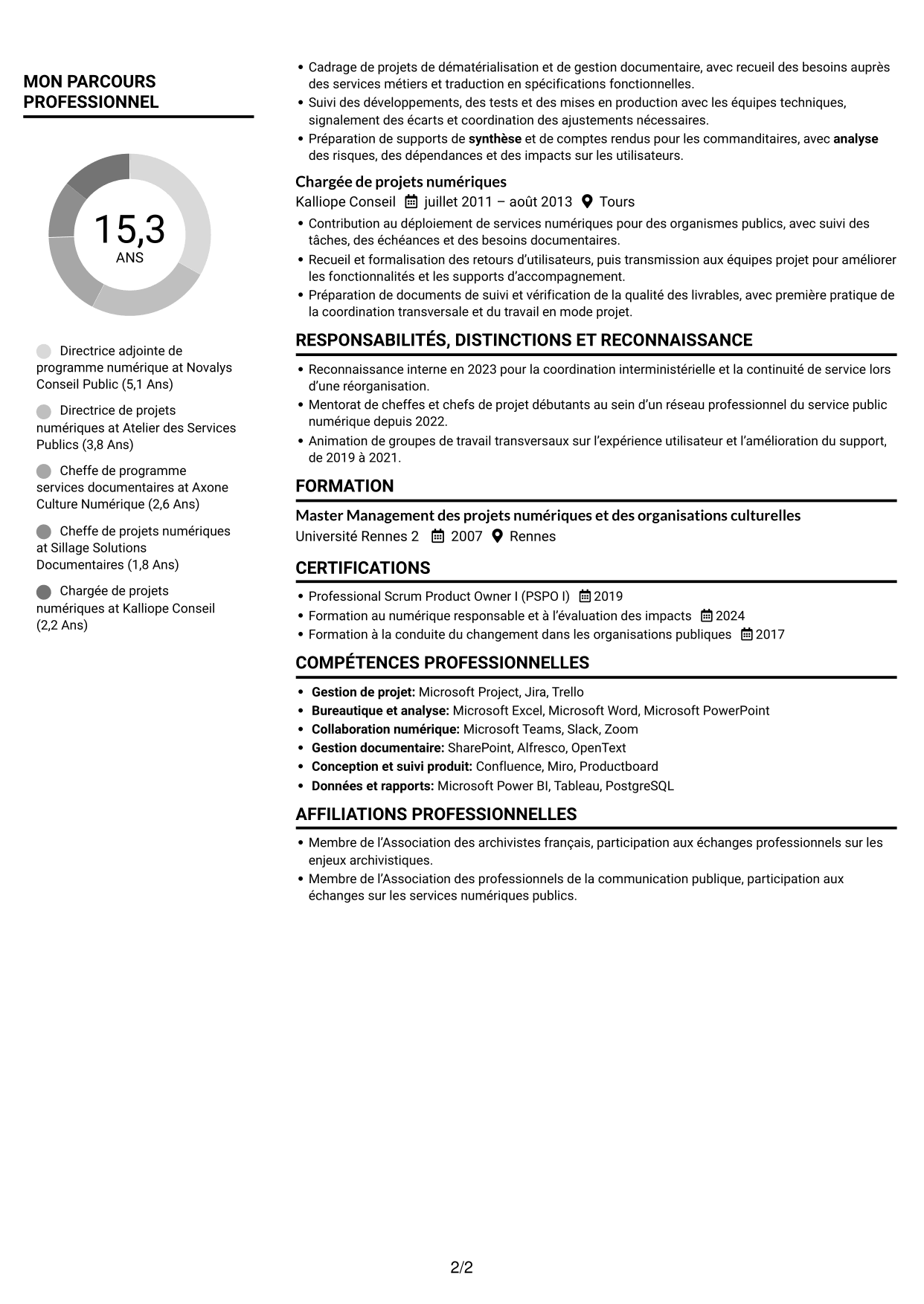 CV Compact (format sobre à deux colonnes avec photo) : Directeur adjoint de programme - Services d’archivage électronique, page 2