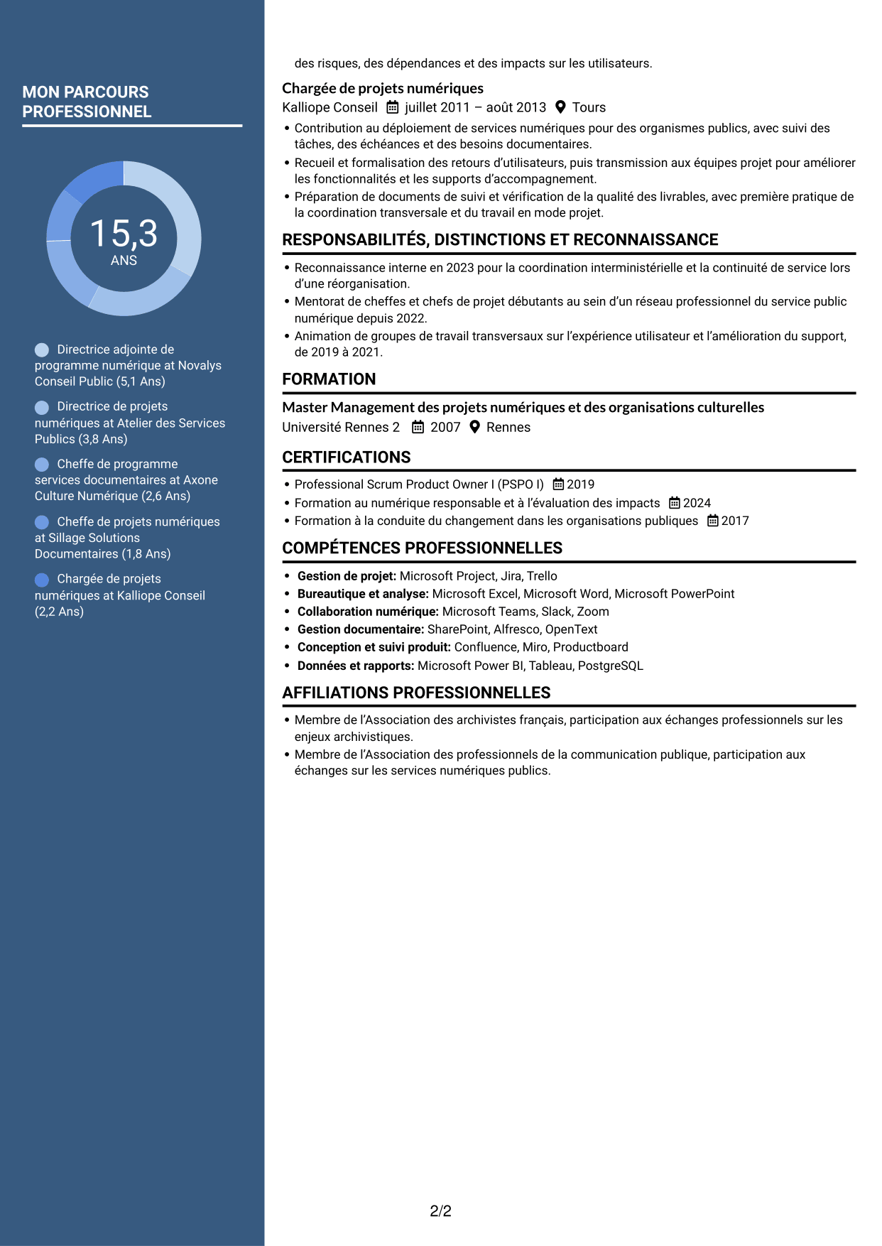 CV Élégant (format à colonne latérale colorée avec photo) : Directeur adjoint de programme - Services d’archivage électronique, page 2