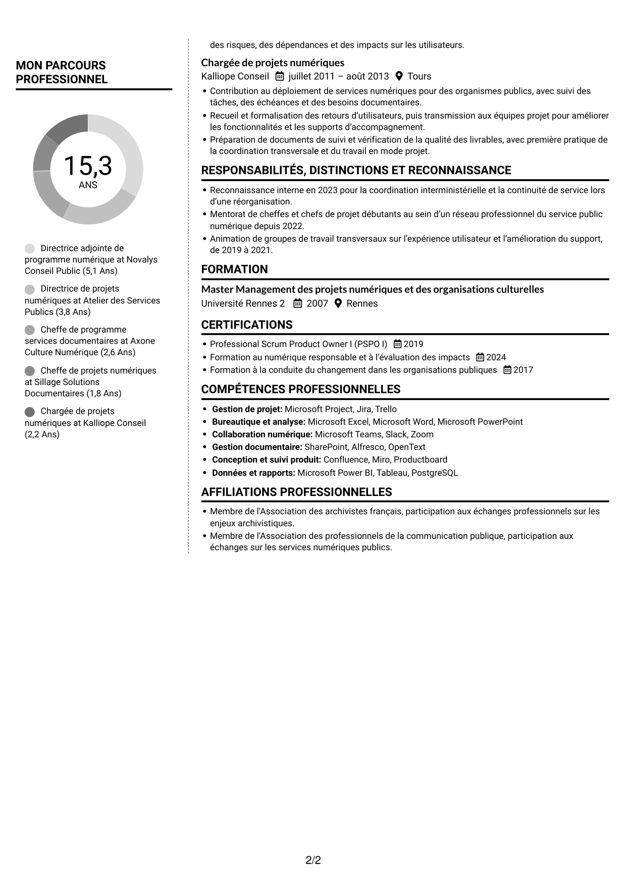 CV Moderne (format à deux colonnes avec photo à gauche et séparateur) : Directeur adjoint de programme - Services d’archivage électronique, page 2