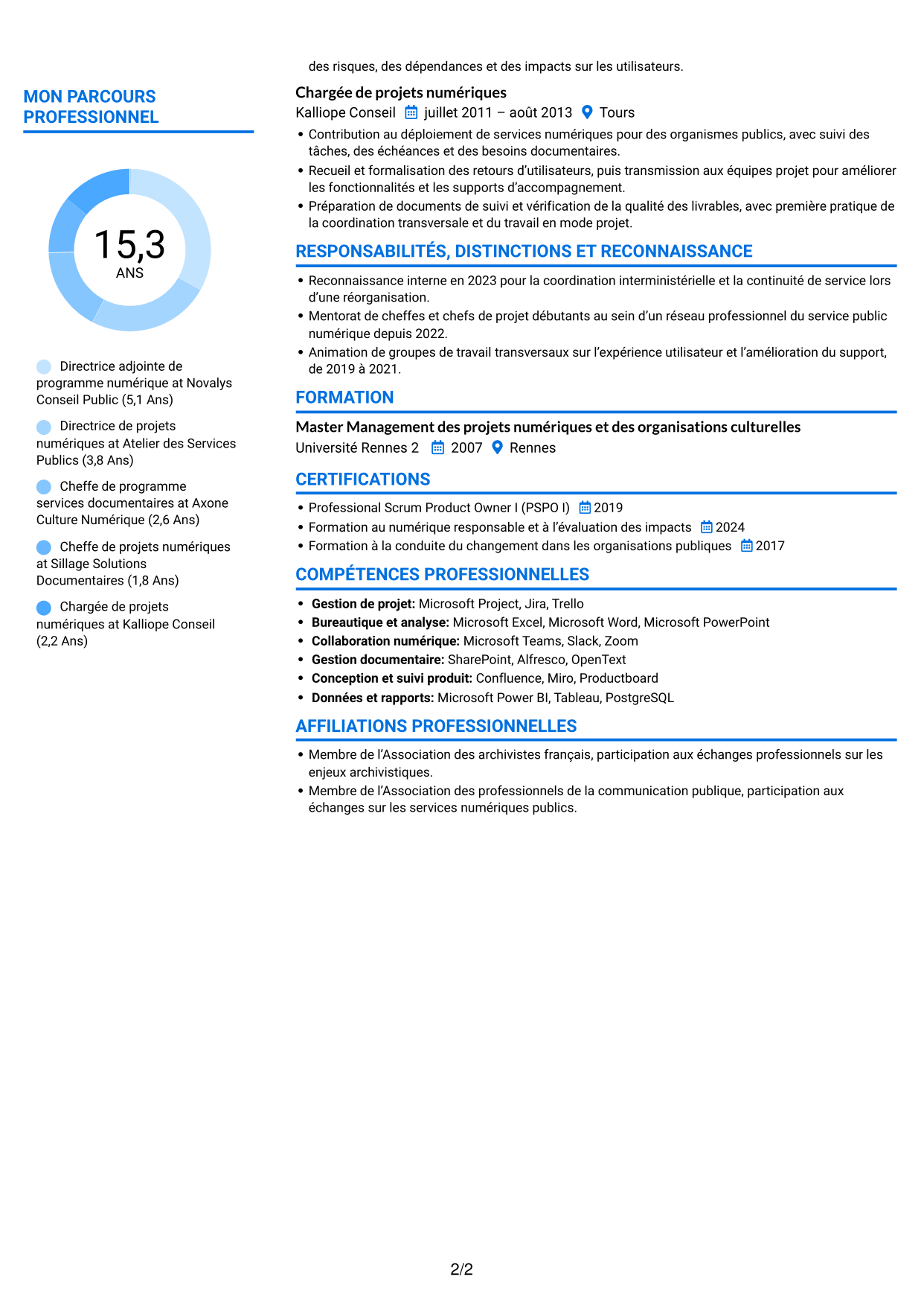 CV Audacieux (format à deux colonnes avec accents colorés et photo) : Directeur adjoint de programme - Services d’archivage électronique, page 2