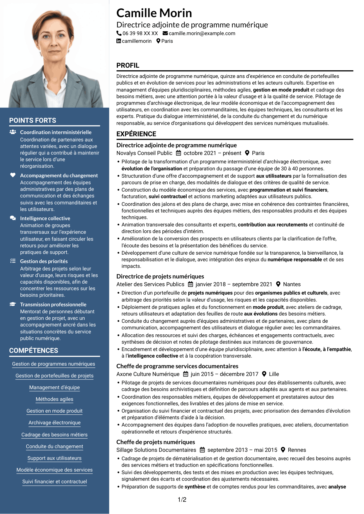 CV Signature (format à colonne latérale colorée avec grande photo) : Directeur adjoint de programme - Services d’archivage électronique, page 1