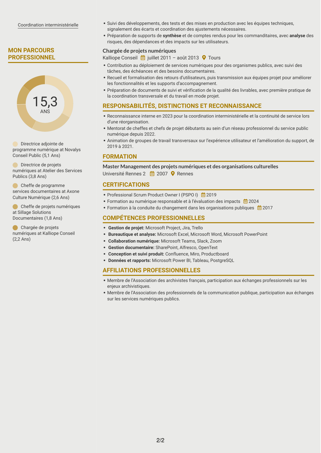 CV Dynamique (format à deux colonnes avec icônes) : Directeur adjoint de programme - Services d’archivage électronique, page 2