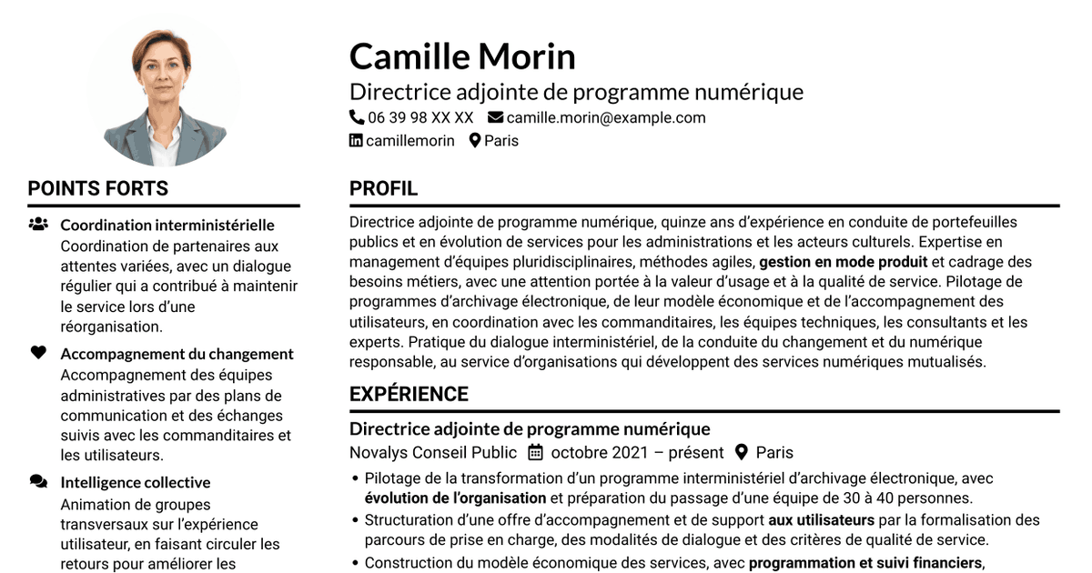7 modèles de CV pour Directeur adjoint de programme - Services d’archivage électronique, avec exemples