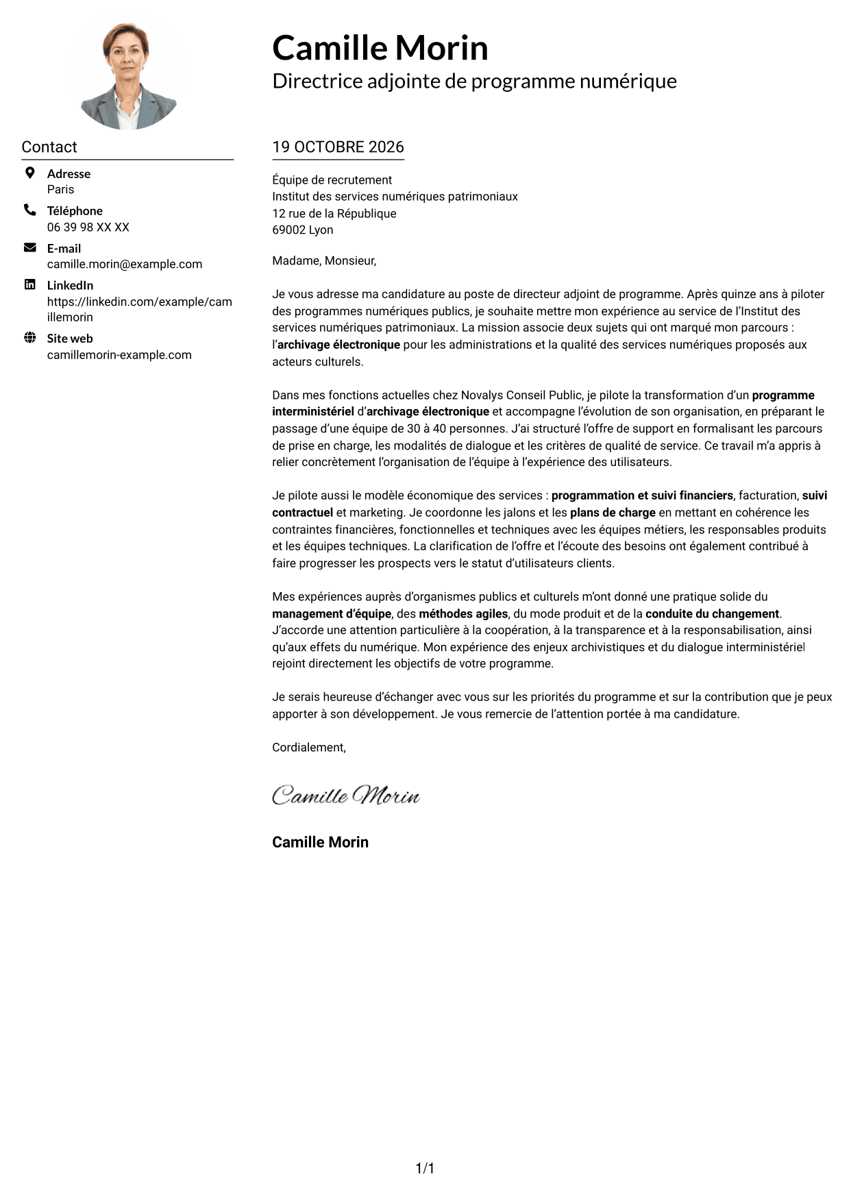 Exemple de lettre de motivation — page 1