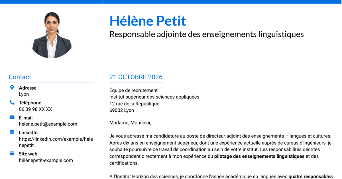 7 modèles de lettre de motivation pour Directeur adjoint des enseignements - Langues et cultures, avec exemples
