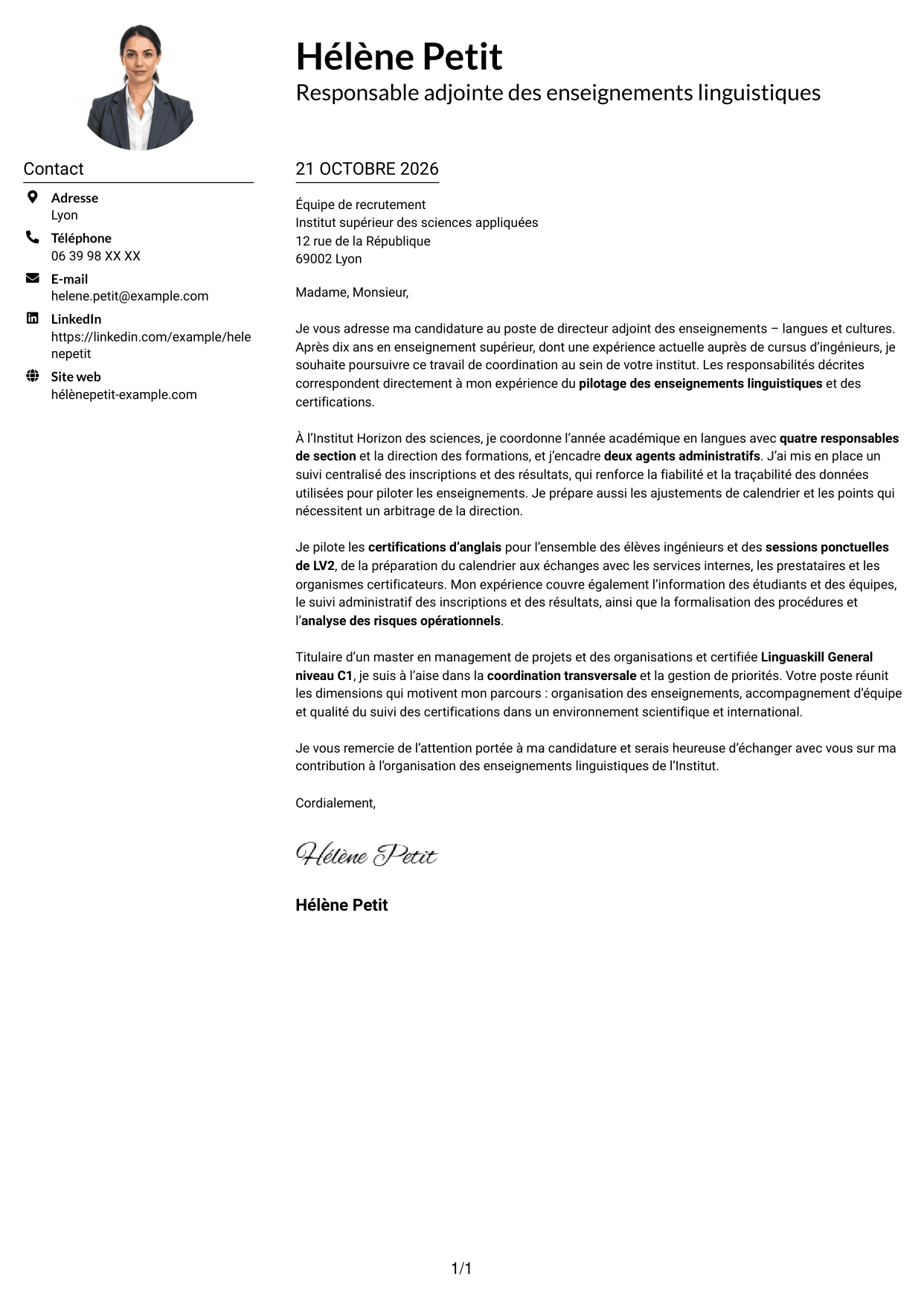 Exemple de lettre de motivation — page 1