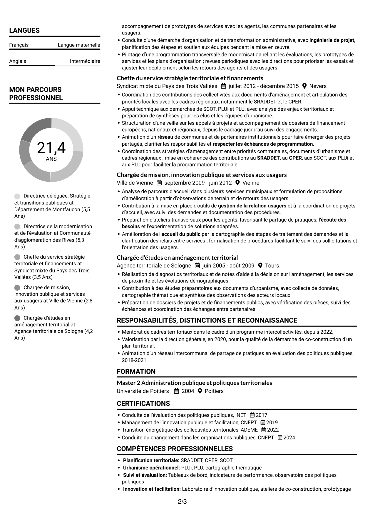 CV Compact (format sobre à deux colonnes avec photo) : Directeur délégué - Modernisation de l’action publique, page 2