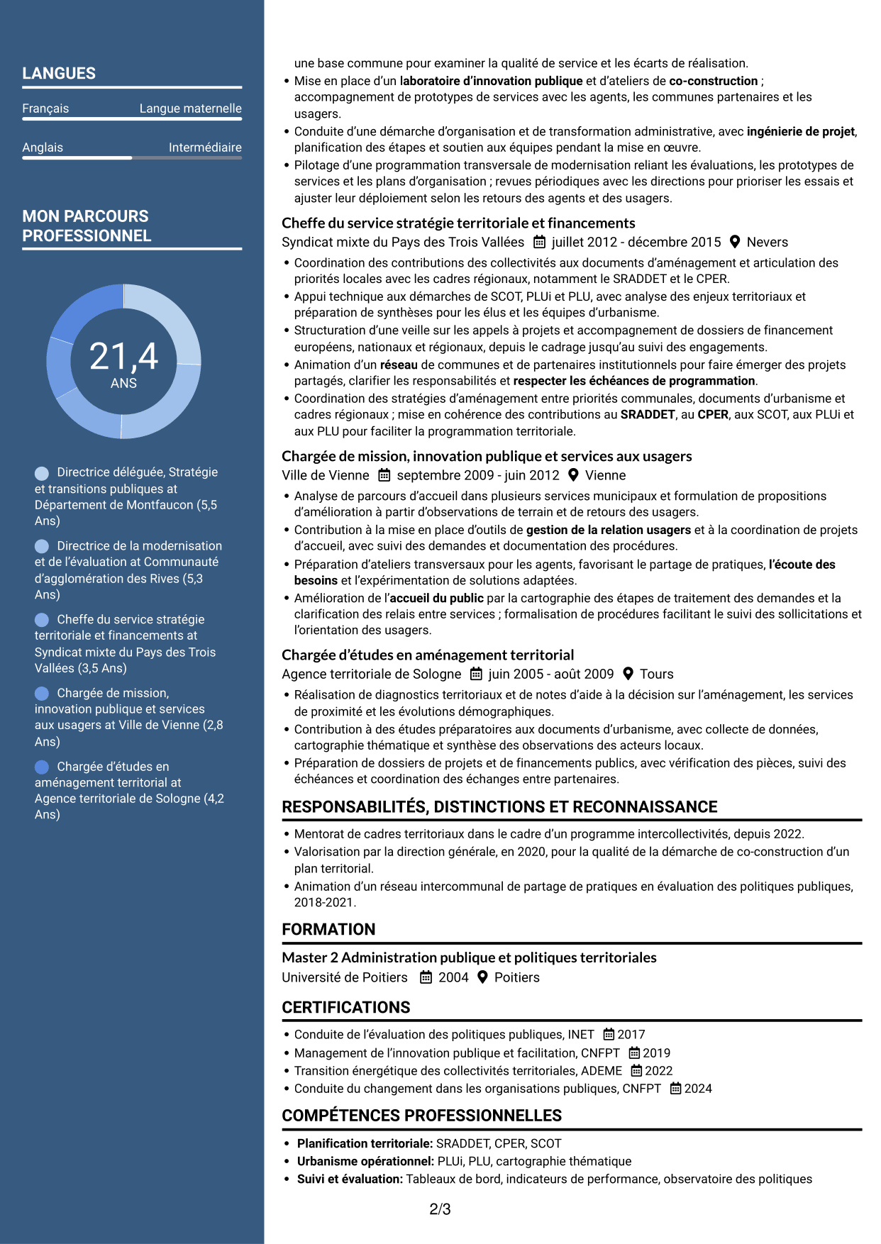 CV Élégant (format à colonne latérale colorée avec photo) : Directeur délégué - Modernisation de l’action publique, page 2