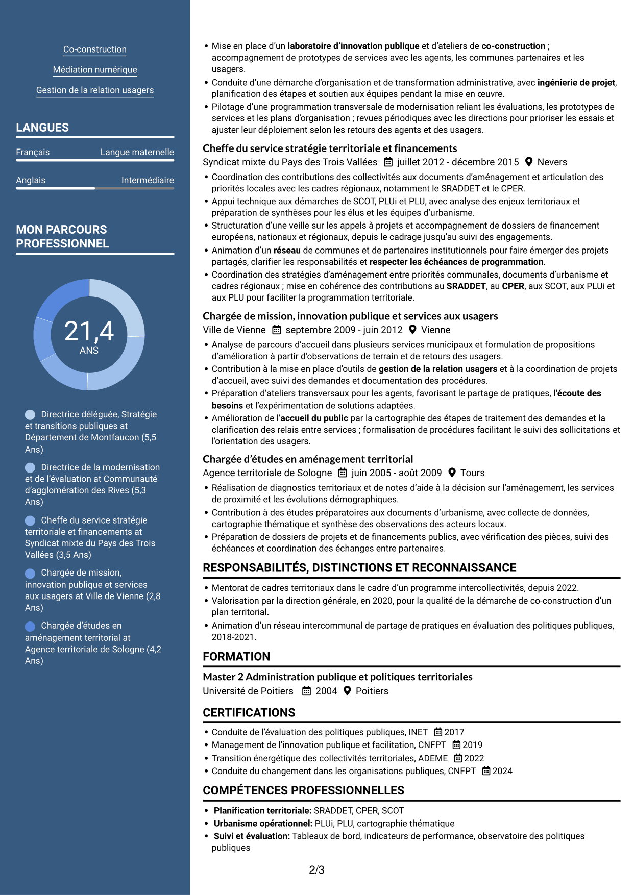 CV Signature (format à colonne latérale colorée avec grande photo) : Directeur délégué - Modernisation de l’action publique, page 2