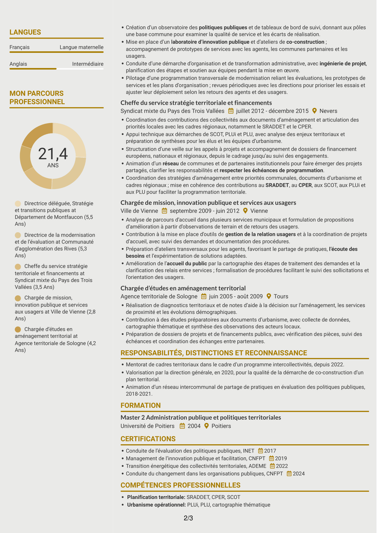 CV Dynamique (format à deux colonnes avec icônes) : Directeur délégué - Modernisation de l’action publique, page 2