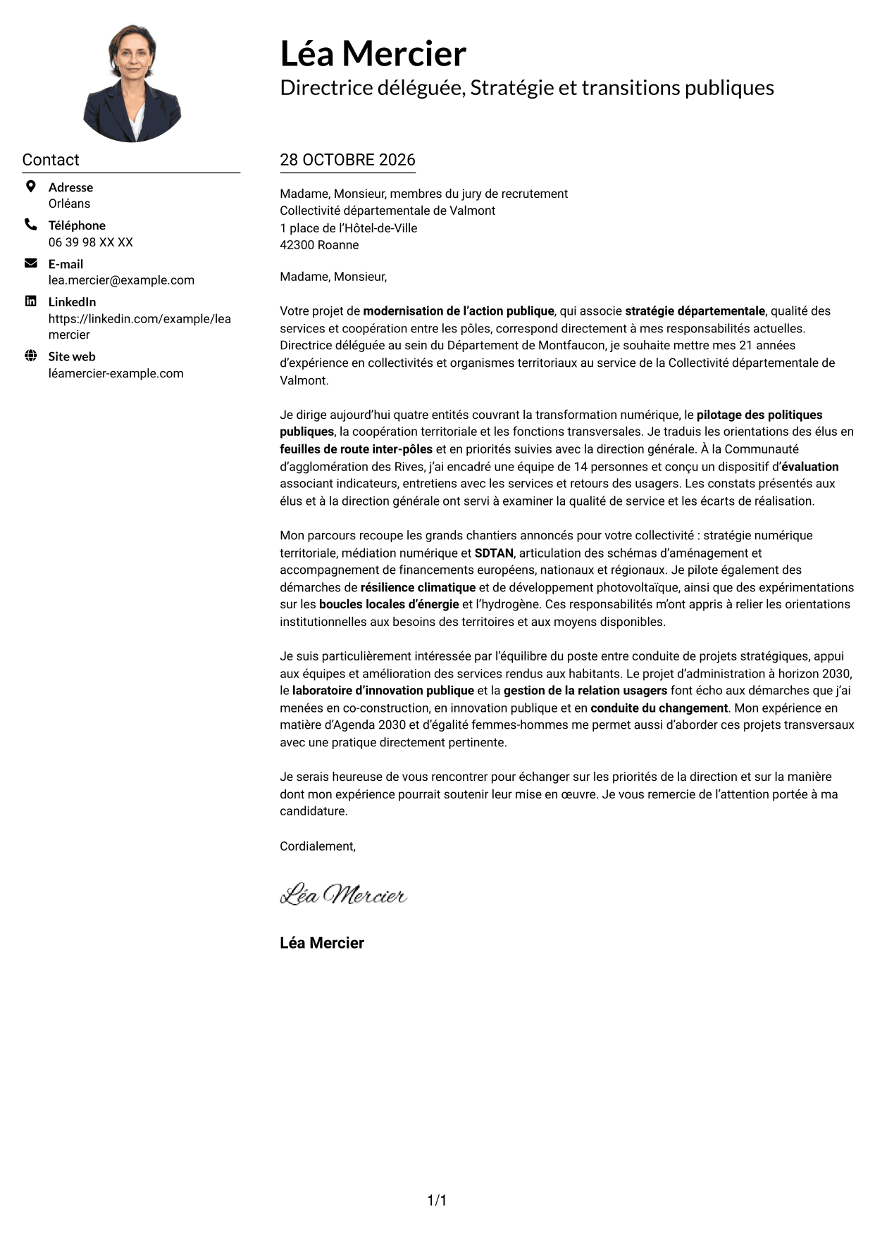 Exemple de lettre de motivation — page 1