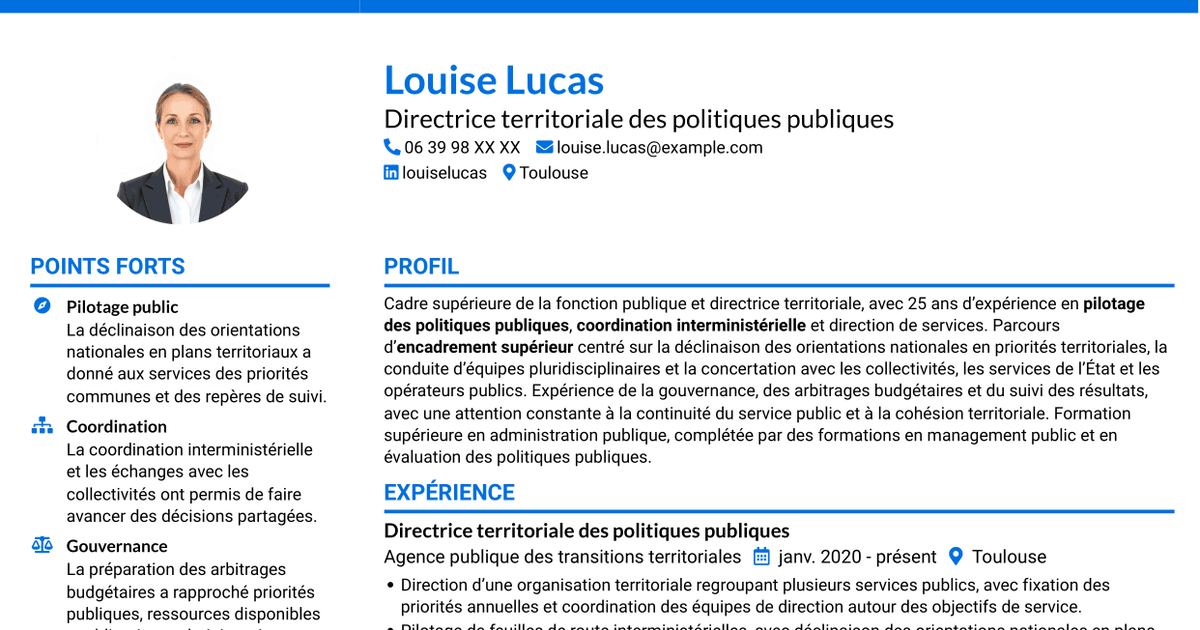 7 modèles de CV pour Directeur départemental interministériel - Pilotage des politiques publiques, avec exemples